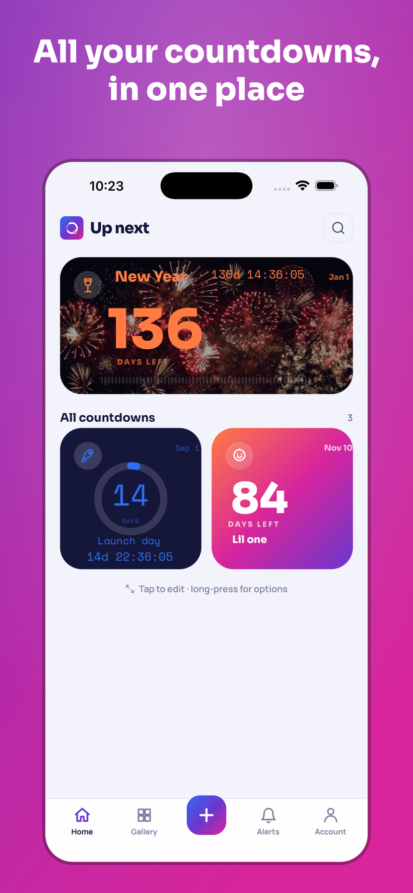 Orbit home screen showing all upcoming countdowns